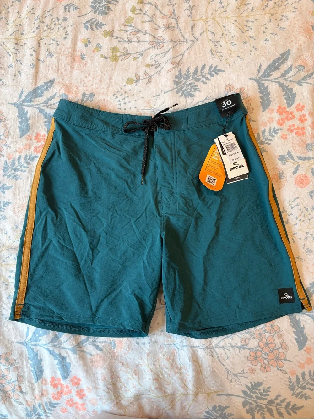Rip Curl Men’s Teal Board Shorts with Gold Side Stripe